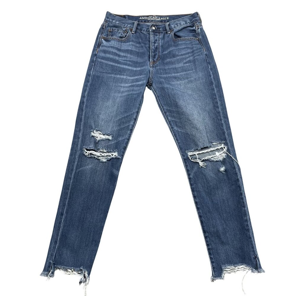 American Eagle‎ Jeans Womens 4 Blue Hi-Rise Girlfriend Button Fly Denim